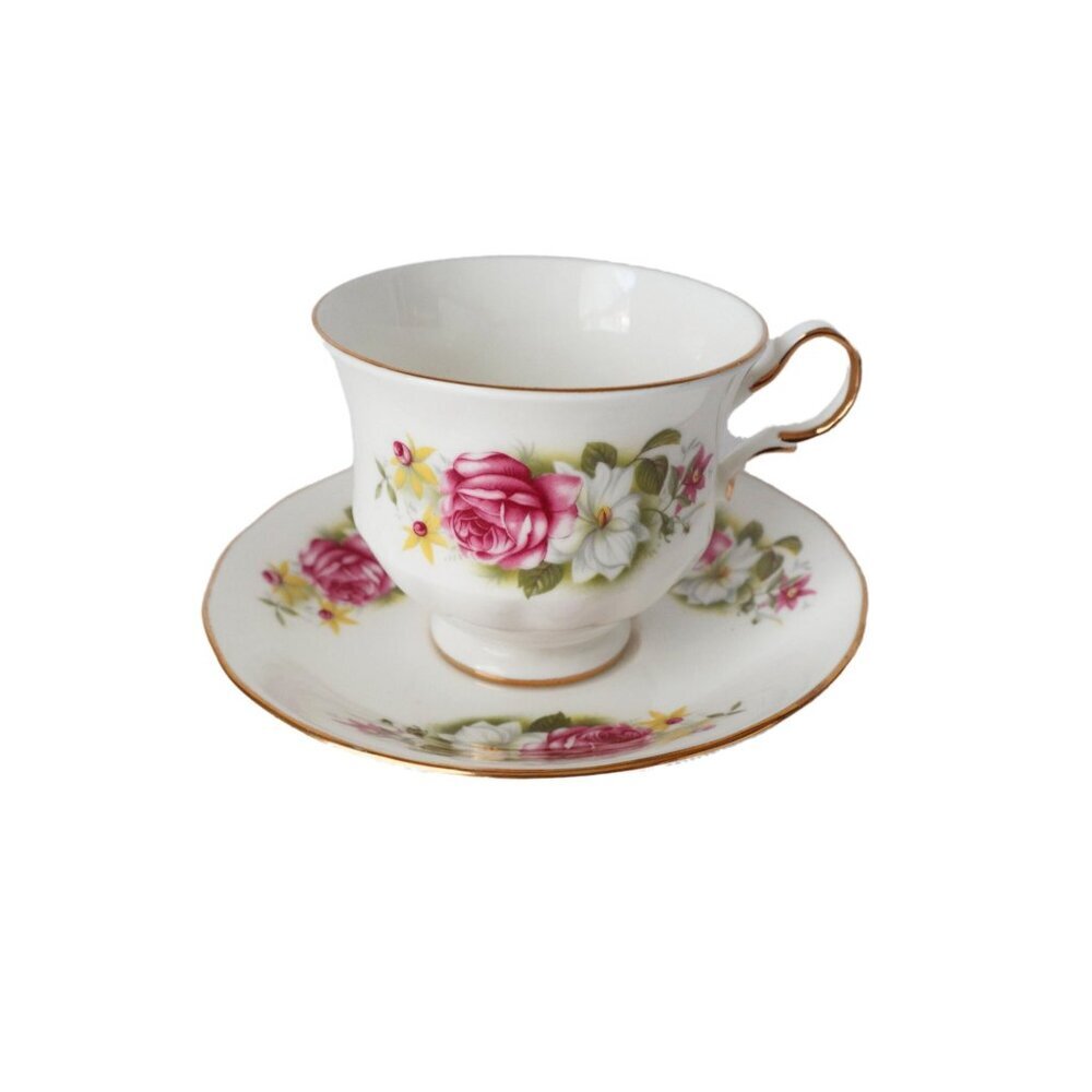 Vintage Teacup & Saucer Queen Anne Tea Cup Floral Tea Party Rose